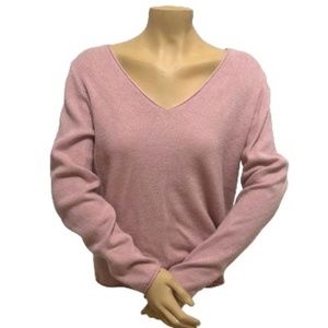 Tahari Soft Sweater Blush Pink Ribbed V-Neck Long Sleeve Pullover Size XLarge